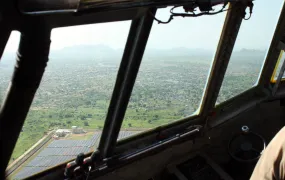 The outskirts of Juba, South Sudan’s capital, seen from a plane en route to deliver food to the town of Nasir on 9 June 2025. 
