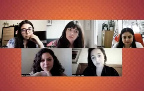 A header image showing the faces of five participants in a Zoom call during an online workshop.