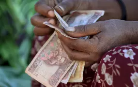 A woman counts Ethiopian birr notes