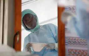 A healthcare worker in Port-au-Prince