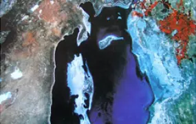 [Kazakhstan] Satalite photo of Aral Sea.