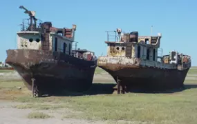 [Kazakhstan] Scores of ships remain stranded in the Aral Sea.
