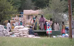 [Namibia] Angolan's crossing the Kavango river into Namibia.