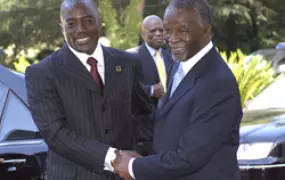 [South Africa] President Thabo Mbeki recieves President Joseph Kabilan at the Presidential Guesthouse in Pretoria.