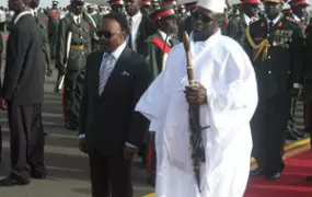 [The Gambia]  [Date picture taken: 06/06/2006] Gambian president Yahya Jammeh (right) with Omar Bongo of Gabon (left) pictured at the African Union summit in Banjul, June 2006