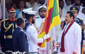 Sri Lankan President Mahinda Rajapakse and his military chiefs at Independence Day celebrations on 4 February. The president announced that the Tamil Tiger separatists would be completely routed in a matter of days