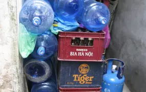 Empty 20-litre water bottles in Hanoi. Snce February 2009, health officials have been checking on cases of contaminated tap and bottled water