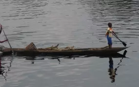 Two refugee children on the Oubangui river which separates the Democratic Republic of Congo from the Republic of Congo. The children were looking for firewood to use in their temporary home in Dongou, in the north of Republic of Congo. More than 100,000 p