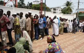 People in line to vote in Guinea's presidential election. Hamdallaye neighbourhood of the capital Conakry. June 2010