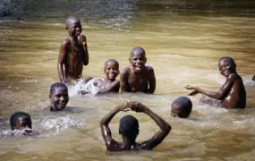 Young boys swim in a river in Kachia, in Kaduna State Nigeria. 18th September,  2009