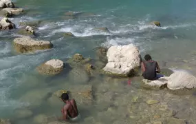 People in the Artibonite River, Haiti. November 2010