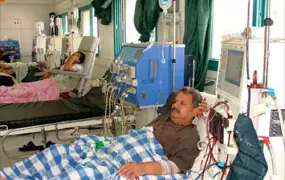 Patients receiving kidney dialysis at As-Shifa hospital, Gaza's primary hospital