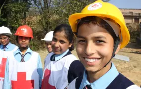 Sabin Dulal, 15, a student at the Panchakanya Secondary School in Nepal’s Bhaktapur District, has recently learned triage as part his earthquake preparedness training through the Nepal Red Cross