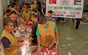 Islamic INGO IHH distributing meat during the 2010 Eid Al-Adha season in Gaza.  20,000 families befitted from the project