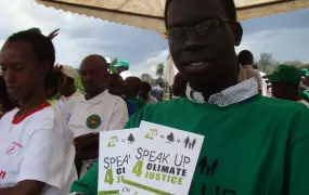 Ugandan student Boniface Okot at an event in Kampala, one of the stopovers of the Trans-African Caravan of Hope, a convoy of buses carrying 300 farmers, youths and activists on a 10-country, 17, day, 7,000km from Bujumbura to Durban’s COP 17 Conference