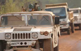 A UN armed convoy on the road between Faradje and Dungu in the north eastern Democratic Republic of Congo