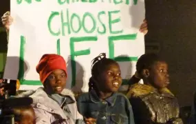 South Sudanese children at a protest against Israeli government directive to return home by the end of March