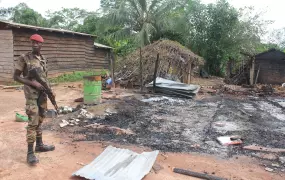 An Ivorian soldier patrolling in Saho village in the west of the country. The region is plagued by recurrent violence