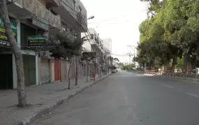 Empty closed shops in Omar Mukhtar St, Gaza City