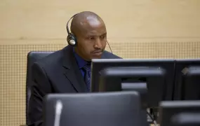 Mr Bosco Ntaganda during his initial appearance before the International Criminal Court on 26 March 2013