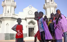 Children outside Mouride mosque, Yoff neighborhood, Dakar