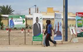 Campaign posters for candidates running in 23rd November local and general elections, in Nouakchott's Sebkha neighbourhood.