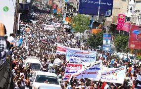 Protests against the Houthi takeover of the city of Taiz in Yemen on 23 March 2015