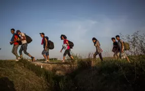 After crossing into Croatia from Serbia, a group of refugees walk from the village of Tovarnik to a meeting point with a smuggler who has promised to take them to Austria