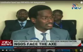 NGO Coordination Board’s CEO, Fazul Mohamed Yusuf  making the announcement regarding NGO deregulation to a press conference in Nairobi