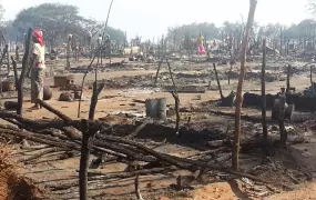 The site of a camp for internally displaced people in Batangafo, Central African Republic, the day after it was burned to the ground on 10 November 2015