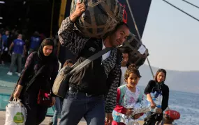 Refugees and migrants arrive in Greece, 22 October 2019.