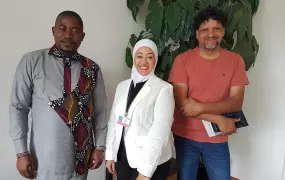 Jean-Paul Bahikye Kasika, Shaza Alrihawi, and Mauricio Vilora from the Global Refugee-led Network (GRN) gather in Geneva from 7 to 10 June for UNHCR’s consultations with NGOs.