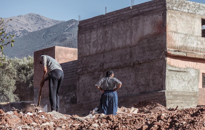 March 2024, In Ouirgane many of the rubbles have been removed and lots are being prepared for building new houses.