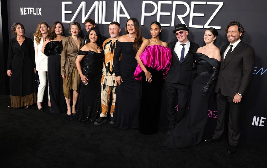 A photo of the cast of ‘Emilia Perez’ at the movie premiere at The Egyptian Theatre Hollywood on the  21 Oct 2024. Featuring: Pauline Lamy, Adriana Paz, Damien Jalet, Karla Sofía Gascon, Zoe Saldana, Jacques Audiard, Selena Gomez, Edgar Ramirez Where: Hollywood, California, United States