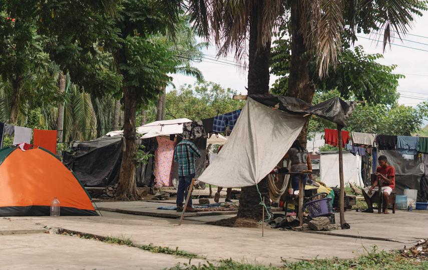 Migrants at a camp in downtown Tapachula, in southern Mexico, on 5 December 2024.