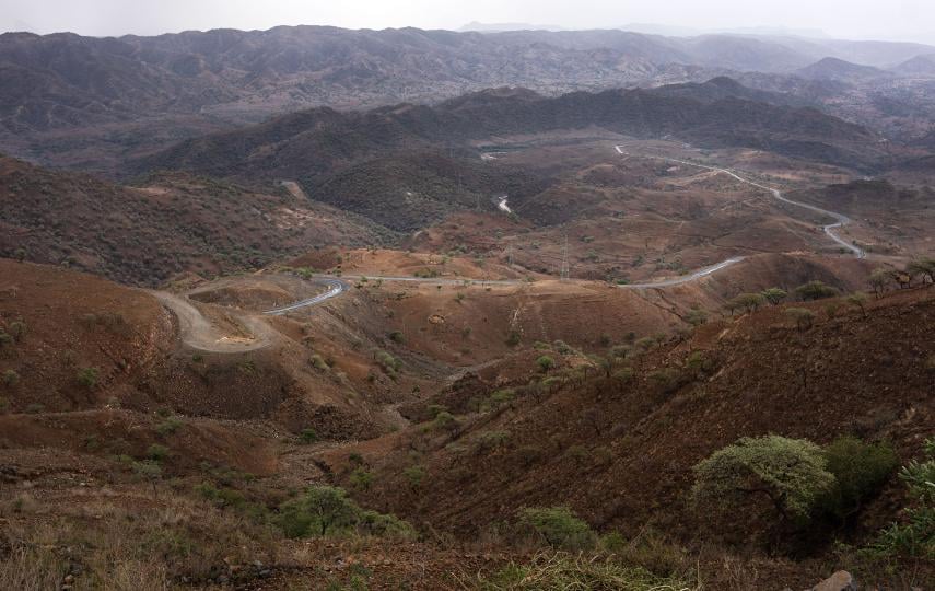 View from the mountains towards the road linking Mekelle, the capital of Tigray, to the town of Adwa, near the Eritrean border. 