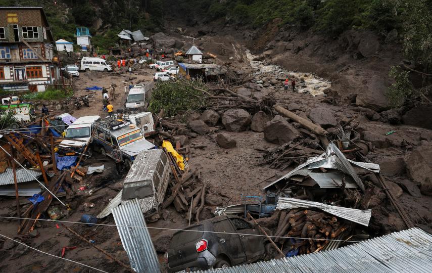 A general view of an area affected by the deadly flood caused by sudden, heavy rain in Chasoti town of Kishtwar district, Indian Kashmir, August 15, 2025.