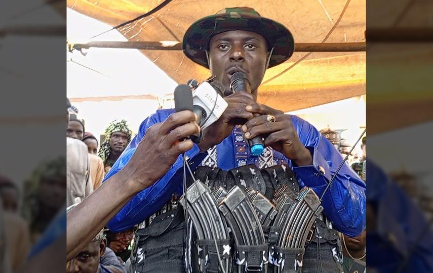 A bandit commander at a community peace and reconciliation meeting in Faskari district, Katsina State, September 2025.