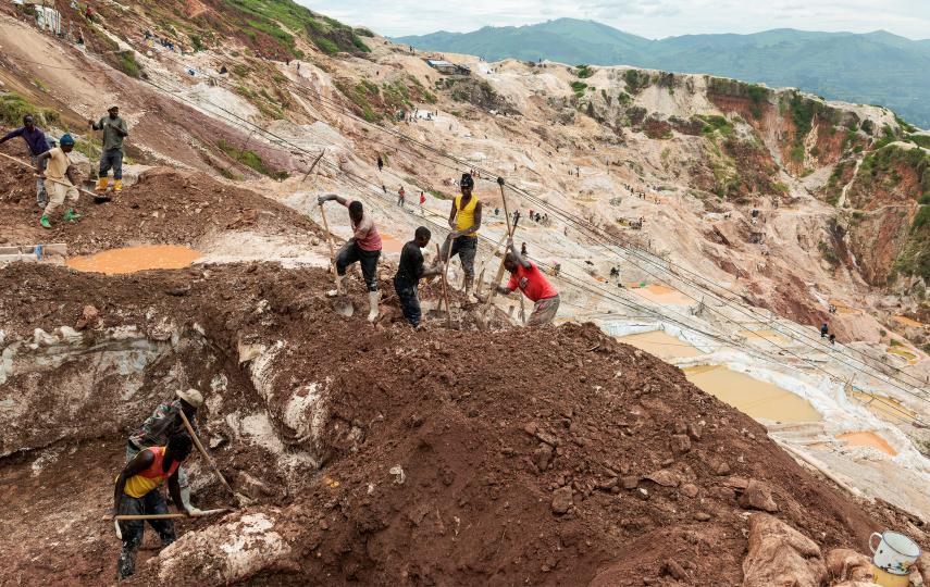 Laborers dig a new washing pool that is used in the processing of minerals such as coltan, cassiterite, or wolframite at the Rubaya coltan mine, in the town of Rubaya, which is controlled by M23 rebels, in the eastern Democratic Republic of Congo March 24, 2025. 