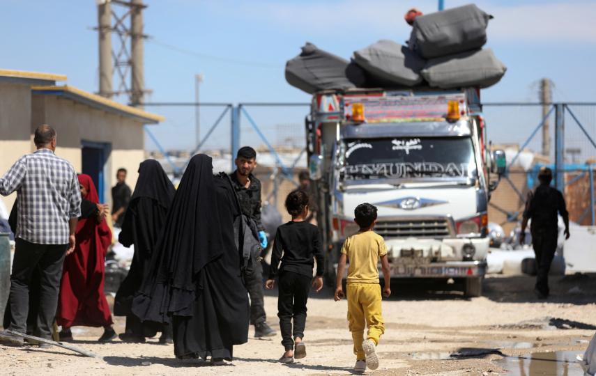 Families prepare to return to their hometowns from northeast Syria’s al-Hol camp, 27 April 2025.