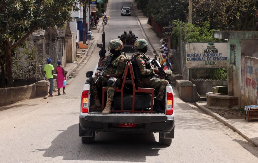 Members of the Haitian Armed Forces patrol the streets of Kenscoff neighborhood following days of gang violence, in Port-au-Prince, Haiti January 29, 2025.