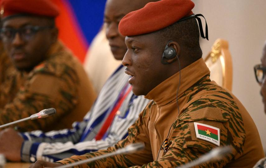 Burkina Faso’s junta leader Ibrahim Traoré attends a meeting with Russian President Vladimir Putin in Moscow on 10 May 2025.