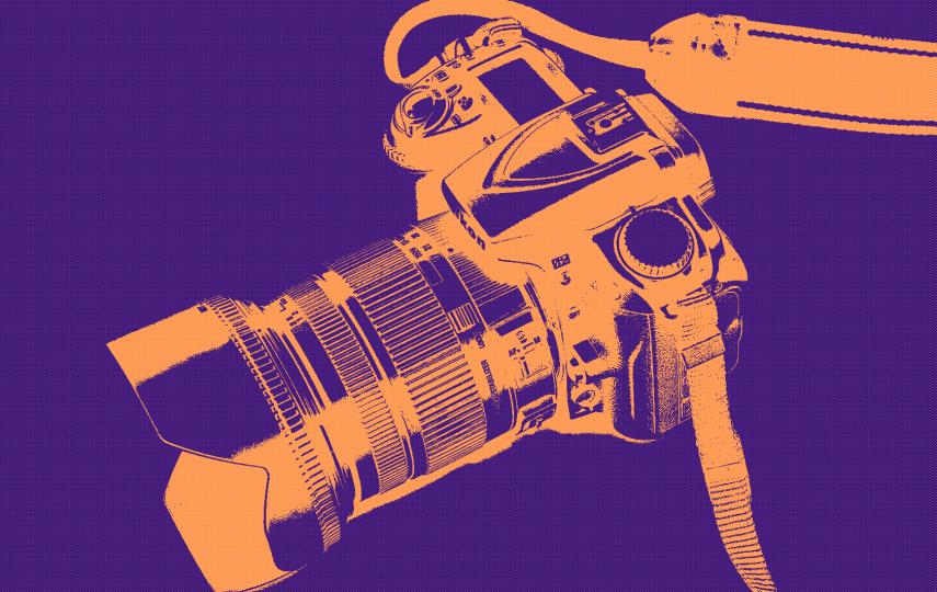 Stylised image of a DSLR camera.