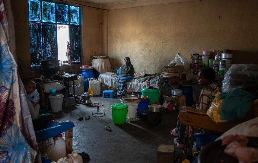 65-year-old Genet Araya sits on her bed at Mekele IDP centre where she has been living since 17 October 2022. The end of USAID support and reduced aid from international agencies have severely affected displaced people in Tigray. Sunday, 23rd March 2025.