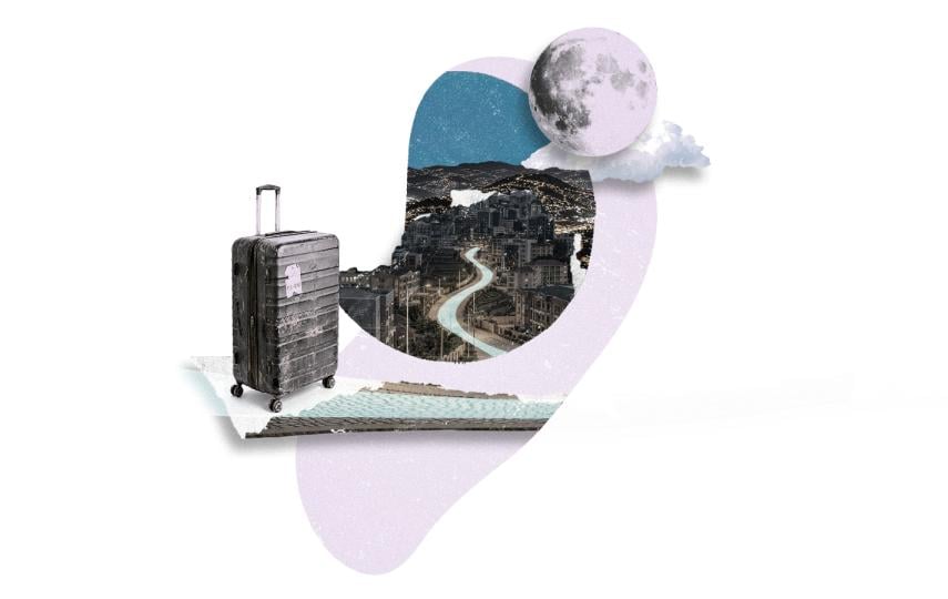An illustration by Hozifa Alsir of the Rwandan capital, Kigali, one of several cities that writer Samah Fazi has lived in since leaving Sudan.