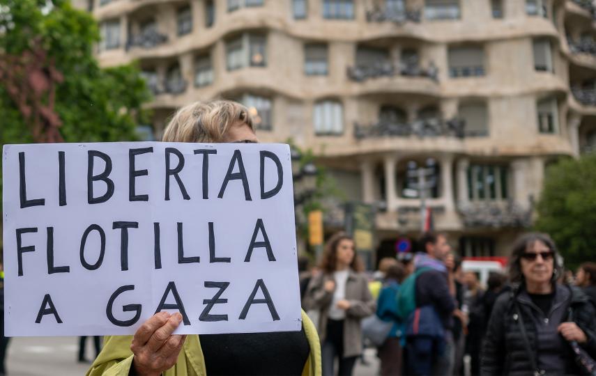 Hundreds of pro-Palestinian demonstrators marched through central Barcelona on 18 May 2026, following Israel's interception of the Freedom Flotilla in international waters.