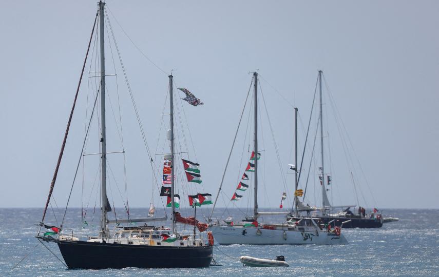 Vessels of the Global Sumud Flotilla, which was intercepted on international waters by the Israeli Navy, sail off the city of Ierapetra, on the island of Crete, Greece, 1 May 2026.
