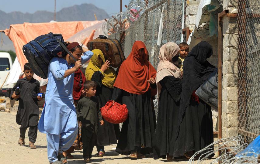 Afghan families arrive to register before returning to Afghanistan at Hamza Baba camp in Landi Kotal near the Torkham border crossing, Pakistan, 30 April 2026. 