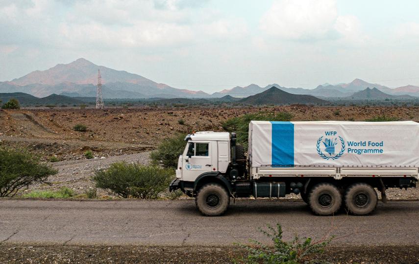 A WFP truck carrying humanitarian relief in Sudan on 12 November 2024.