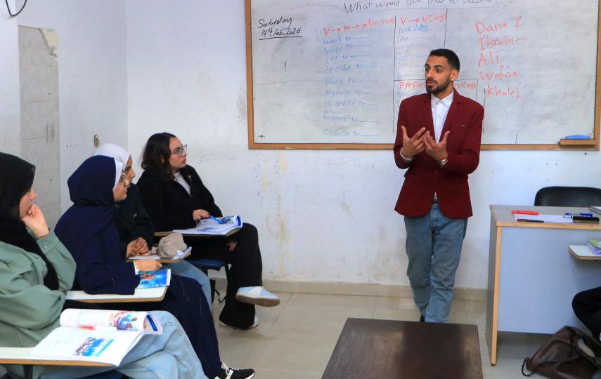 The writer, Said Alsaloul, teaching English in Gaza in February 2026.